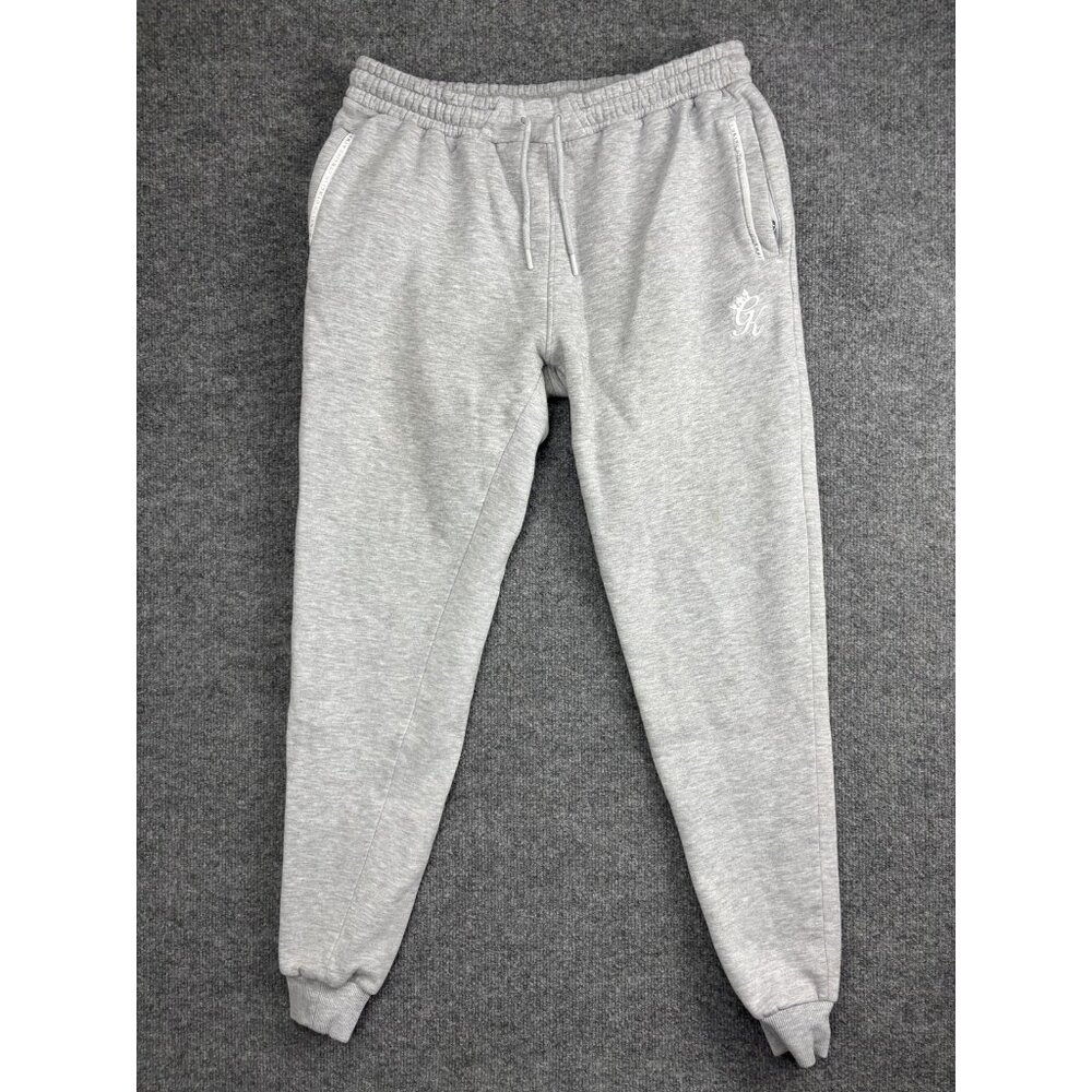 Gym King Sweatpants Mens XL‎ Gray Fleece Joggers Zip Pockets Logo Elastic Cuffs